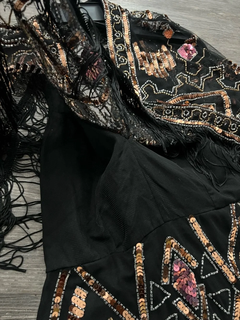 RARE Y2K ASOS design Black Sequin Fringe Maxi Dress with Pink & Rose Accents#A10 - Picture 7 of 16